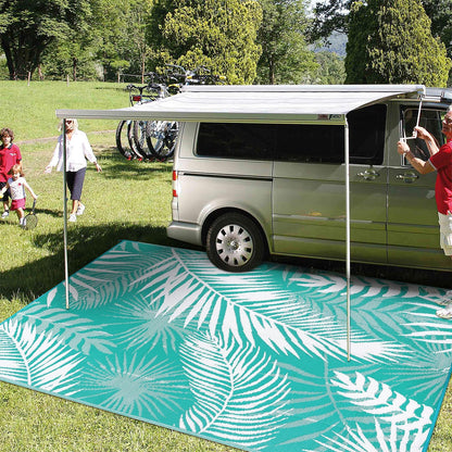 HiiARug Outdoor Rug for Patios Clearance, 6x9 Waterproof RV Rugs for Outside, Reversible Plastic Straw Mat Large Quick Drying Outdoor Rugs for Deck Trailers Campers Porch Beach Backyard,Teal & White