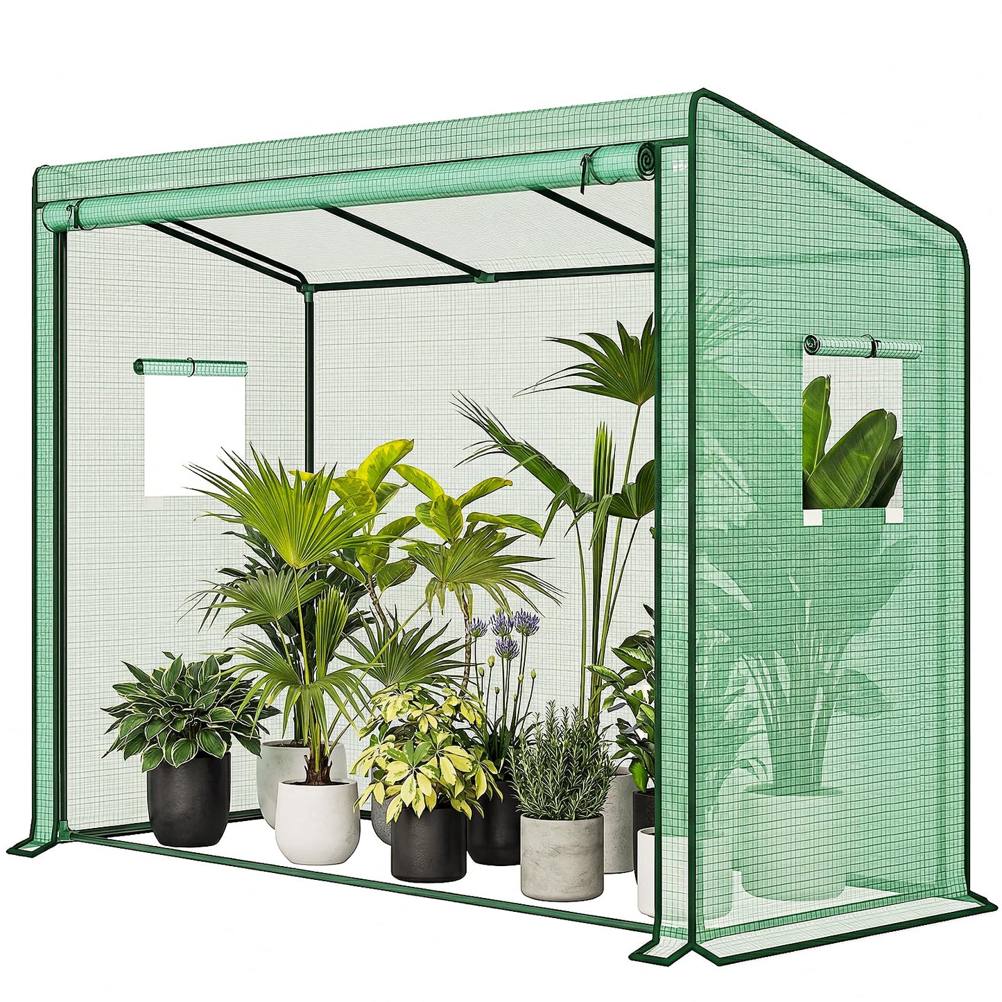 Gentingbro Lean to Greenhouse for Outdoors Portable Walk-in with PE Cover Tall Plastic for Outside with Roll-Up Zippered Door Plants Growing Shed for Backyard 79x31x59