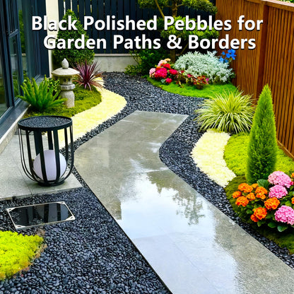 Garrdeen 45LB Black Polished River Rocks, 0.5–1.0 inch Decorative Pebbles for Garden, Smooth Stones for Aquarium, Fish Tank, Flower Pots, Indoor Water Fountains, Pathways & Backyard Landscaping