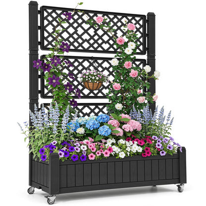 YITAHOME 42.5x14.2x61 in Planter Box with Trellis/Outdoor Privacy Screen, All-Weather Raised Garden Bed with Wheels & Drain Plug for Climbing Plants Flowers Herbs, Black