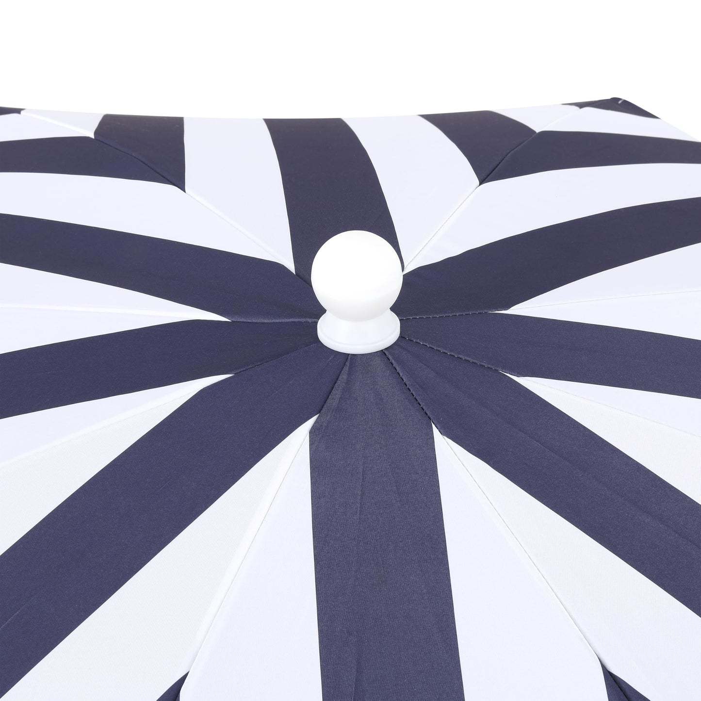JONATHAN Y UMB1003N Mariner 6.5 ft. Cottage Fringe Tassel Market Beach Umbrella with Push Button Tilt, Wind Vent and UV Protection, and Matching Carry Bag in Navy and White Stripe/Cream, White Pole