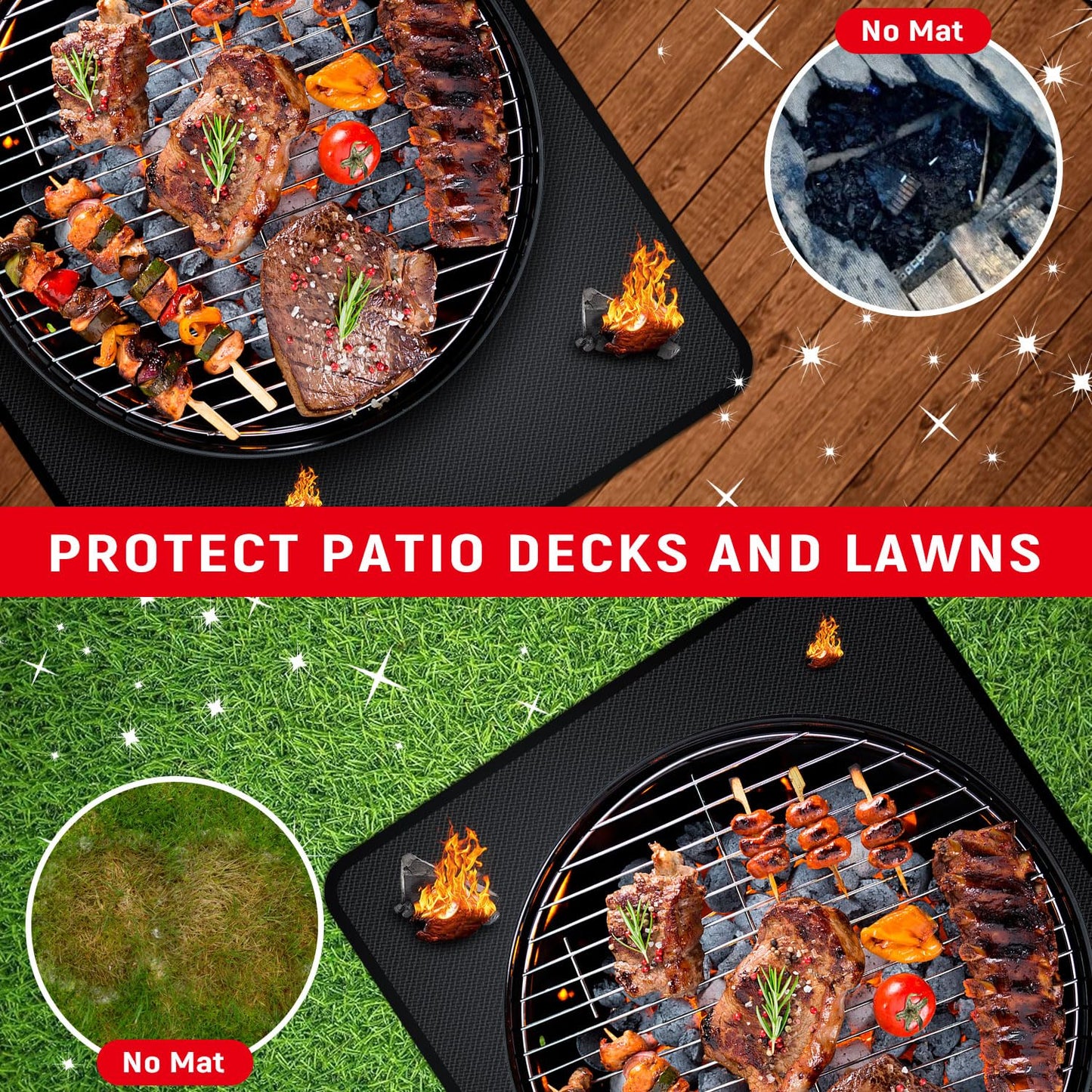 rumlick 48 x 30 inch Under Grill Mats for Outdoor Grill, Double-Sided Fireproof, Oil and Waterproof Protective Mat for Grass and Deck, Outerdoor BBQ Fire Pit Fireplace Mat