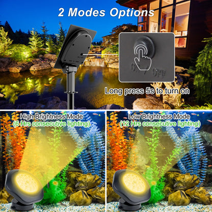 CREPOW Solar Pond Lights,3000K Warm White LED Underwater Submersible Fountain Light,IP68 Waterproof Landscape Spotlights Lighting for Fish Aquarium Tank Garden Yard Pond Pool Decor(3-in-1)