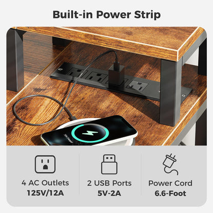 SUPERJARE 47 inch Reversible L Shaped Desk with LED Lights & Power Outlets, Computer Desk with Shelves & Monitor Stand, Gaming Desk with Drawer, Home Office Desk Corner Desk, Rustic Brown
