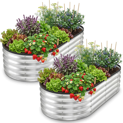 Utopia Home Galvanized Raised Garden Bed, 4x2x1 Ft Lightweight Planter Boxes Outdoor with Easy Assembly, Large Garden Bed for Vegetables, Fruits, Flowers, Silver, Pack of 2
