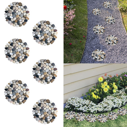 Sunnyglade 6 Pcs 9" L × 9" W River Rock Stepping Stones, Round Pebbles Polished Gravel, Outdoor Pebble River Stone Mat for Yard Lawn Patio Pathway Landscaping (Roundness, 9'')