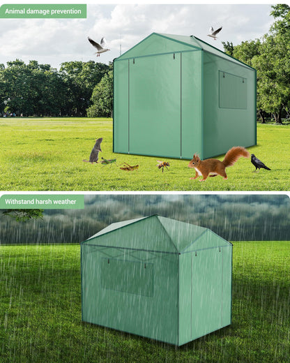 8x12 FT Pop-Up Greenhouse with Durable PE Cover, 96"x144" Large Grow Tent for All Seasons | Features Zippered Doors & Mesh Windows for Indoor/Outdoor Plants, Easy to Assemble (Green)