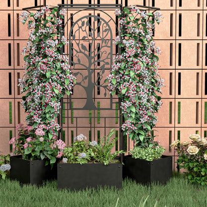 Athuiline Metal Planter Box with Trellis, Raised Garden Bed with Trellis Privacy Screen, 62 inch Tall Planter Boxes for Climbing Plants, Flowers, Vegetables, Fruits, Balcony and Patio Decor (Black)