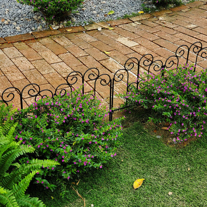 SCENDOR Decorative Iron Garden Fence 12" W x 17" H, Pack of 5 Panels Rust-Resistant Metal Fence Panels for Flower Beds, Vegetable Gardens, and Landscaping - Dog, Cat, Rabbit Designs Available