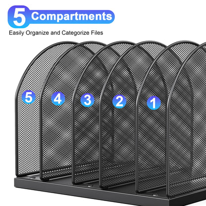 gianotter Desktop File Organizer, Desk Organizer with 5 Compartments, Paper Organizer for Desk, Workspace Organizers for Office Supplies (Black, Upright Style)