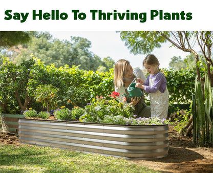 Plant & Plot Galvanized Raised Garden Beds Outdoor // 8×2×1 ft Planter Raised Beds for Gardening, Vegetables, Flowers // Large Metal Garden Box (Silver) // Patented Tool-Free Design