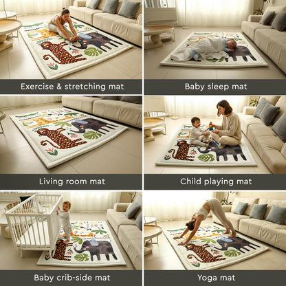 Halaluxe Baby Play Mat 60"x80" Extra Thick (1.4") | Memory Foam Crawl Mat for Infants & Toddlers | Non-Slip | Waterproof | Tummy Time | Animal Print Floor Rug
