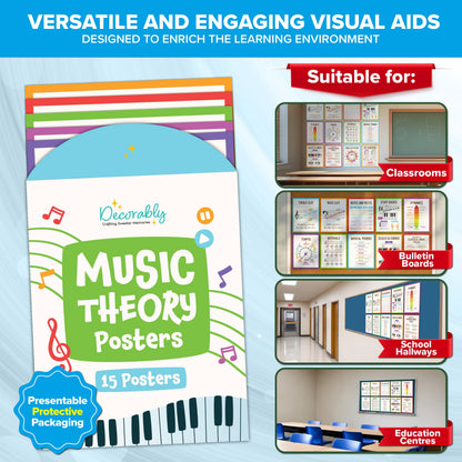 Decorably 15 Music Theory Posters for Classroom, 11x14in Educational, Matte-Laminated for Studio, Learning Spaces, School Hallways, Bulletin Boards, Home Study Room