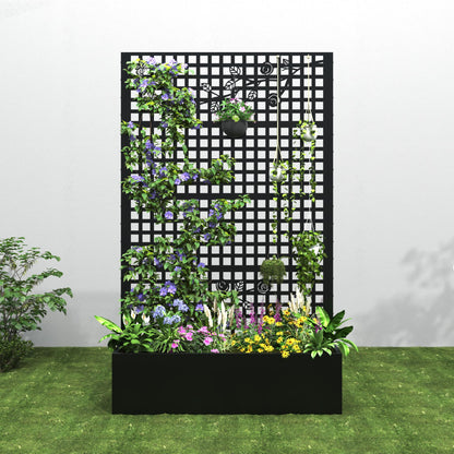 Coumy Metal Raised Planter Box with Trellis & Privacy Screen, 70.9"x 43.3"x 15.8"Free-Standing Garden Bed with Drainage Holes for Climbing Plants, Vegetables and Vines