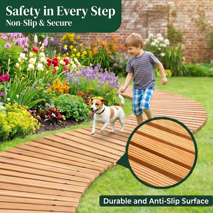 Plow & Hearth 6' Curved Outdoor Wooden Pathway | 17" Wide Rollout Outdoor Garden Walkway | Weather-Resistant Hardwood Cedar Board Walkway Landscape Edging | Decorative Lawn Patio Wedding Party