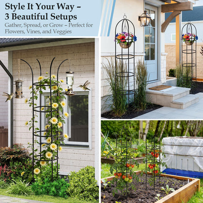 DEVISEFUN 100% Metal Trellis for Climbing Plants Outdoor 6.6ft 1PK,Garden Obelisk Trellis for Potted Plants Indoor with Ties and Butterflies,Plant Support for Clematis Tomato Cucumber Ivy Rose