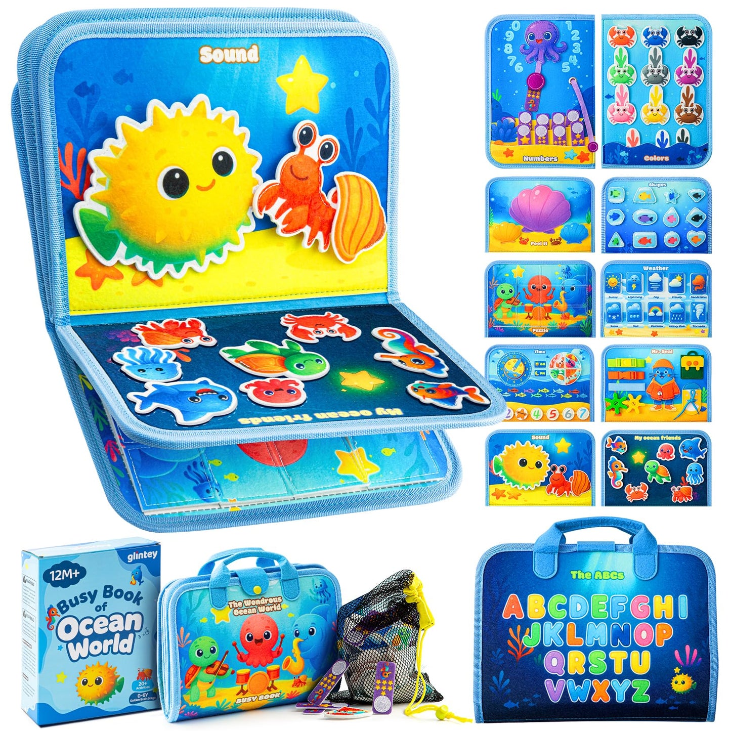glintey Busy Board Montessori Toys for Toddlers 1-3 Busy Book Sensory Toys for Girls Boys,Airplane Travel Activity Book Toy for 1 2 3 Year Old Birthday Gift,Fine Educational Preschool Learning Toy