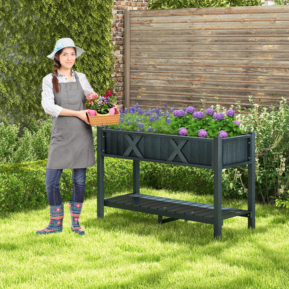 Giantex HIPS Raised Garden Bed, Elevated Planter Box w/Legs, Storage Shelf, Drainage Holes, Weather-Proof Standing Raised Beds for Backyard Balcony Flower Herb (Black, 44" x 18" x 29")