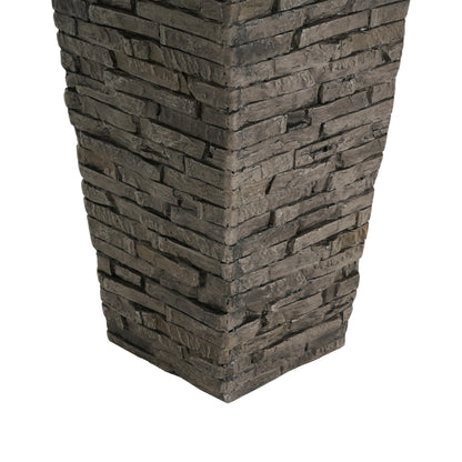 Merax Tall Planter 30 Inch, Outdoor Indoor Square Planter, MGO Stone-Effect Brick Texture, Weather-Resistant Planter with Drainage Hole for Trees, Shrubs, Large Plants, Grey