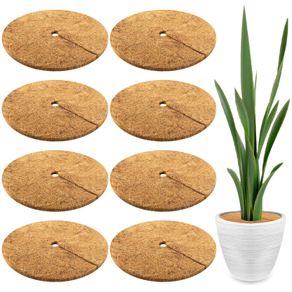 Sinimaka 8 Pcs Coconut Fiber Tree Ring Mulch Mat, 17.7 Inch Mulch Ring Plant Protectors Mat, Coco Coir Tree Disc Plant Covers Tree Weed Barrier Ring for Indoor Outdoor Plants