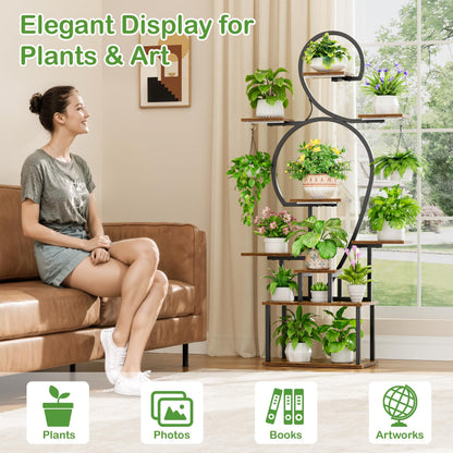 POZILAN Plant Stand Indoor with Grow Lights, 63'' Tall Indoor Plant Shelf, 9 Tiered Lighted Plant Stands for Living Room, Metal & Wood Corner Large Flower Holder for Alcony, Patio & Home, Black