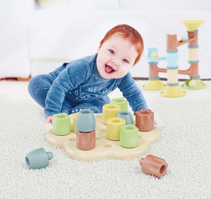 Quercetti: PlayBio - Chunky Peggy - 13pc Peg Blocks Sorting & Stacking Toy, Color Tower Building, Free Play, Earth Conscious, Baby-Toddler 1+