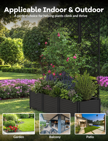 3 PCS Raised Garden Bed with Trellis & Privacy Screen, 50" w x 63" Tall Vertical Garden Planter Box for Climbing Plants - Sturdy Lightweight Outdoor Planter for Vegetables, Flowers on Patio, Balcony