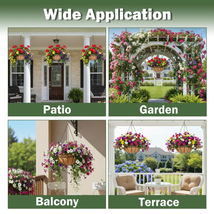 KIDYBELL 4 Pack 14 Inch Hanging Baskets for Plants Outdoor Metal Hanging Planter Basket with Coco Coir Liner Hanging Flower Pots Holder for Garden, Patio(Flower)