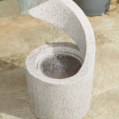 Glitzhome Outdoor Water Fountain with LED Light, Modren Curved Waterfall Fountain with Stone Planter, Faux Terrazzo Spiral Shaped Outdoor Fountains Water Feature for Garden Patio Deck Porch, 40.25”H