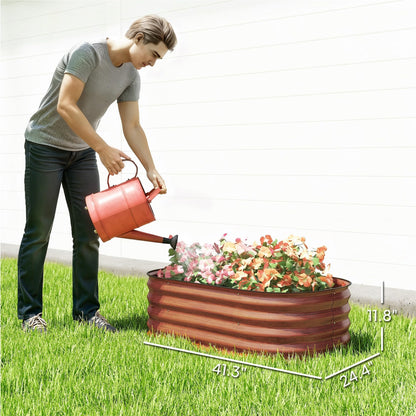 Outsunny 3.5' x 2' x 1' Galvanized Raised Garden Bed Kit, Outdoor Metal Elevated Planter Box with Safety Edging, Easy DIY Stock Tank for Growing Flowers, Herbs & Vegetables, Brown