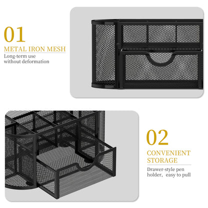 SUPEASY Mesh Desk Organizer, Desk Accessories & Workspace Organizers with Drawers, Pencil Holder for Desk with 9 Compartments for Office Supplies, School, Classroom, 8.6 x 4.3 x 4.1 Inch, Black