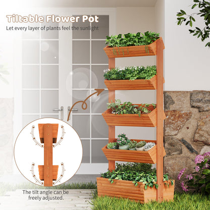 FILWH Wooden Raised Garden Bed Vertical Planter Box, Freestanding Plant Stand for Indoor Outdoor Plants, Herbs, Flowers, Vegetables, Gardening (Reddish Brown, 5-Tier，29.9 x 17.9 x 68in)