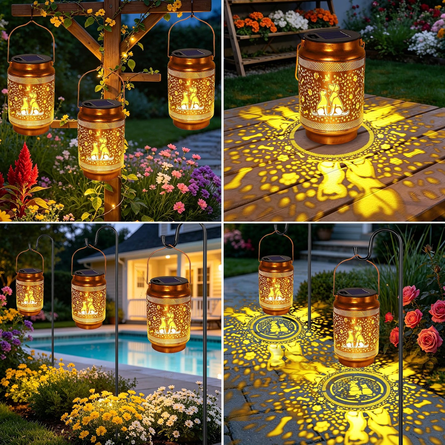 Dog Solar Lanterns Outdoor Waterproof Garden Decor, Dog Gifts for Mothers Day Women Mom Grandma Birthday, Metal Sunflower Hanging Solar Lights for Outside Yard Patio Pathway Backyard Porch