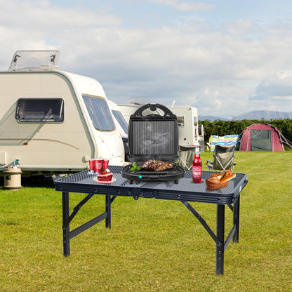 HPC Decor Folding Grill Table-Camping Table with Mesh Desktop,Portable Picnic Table with Carry Handle,27/56cm Height Adjustable Metal Table-Outdoor Grill Table,Folding Table for Outside Inside Use.