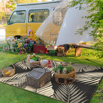GENIMO Outdoor Rug 8' x 10' Waterproof for Patios Clearance, Reversible Outdoor Plastic Straw Camping Rug Carpet, Large Area Rugs Mats for RV, Camper, Deck, Balcony, Porch, Beach, Picnic, Black&Beige