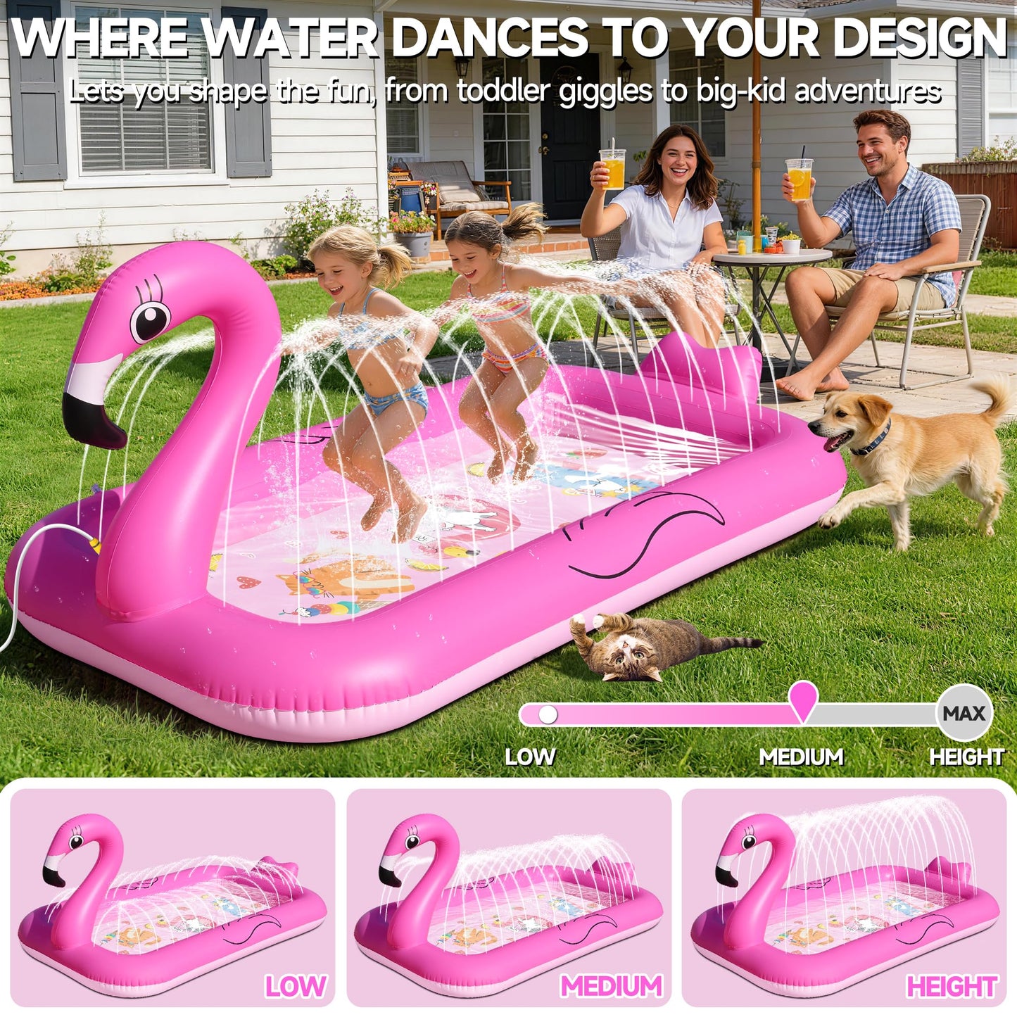 KingSom Splash Pad Sprinkler for Kids,Flamingo Splash Pad for Toddlers,Thicken Toddler Sprinkler Pool,Splash Play Mat Summer Outdoor Water Toys, Inflatable Splash Pad for Kids,Backyard Baby Kid Pool