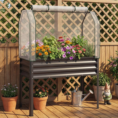 Giantex Raised Garden Bed with Legs & Greenhouse Cover, 44x22x60 Elevated Metal Planter Box with Roll-up Door, Outdoor Mini Greenhouse for Vegetable Flower Herb Patio Balcony (Black,2)