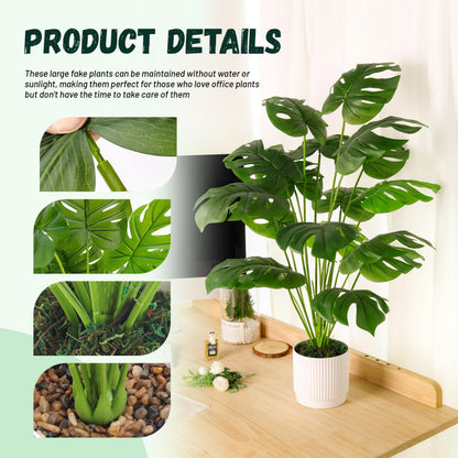Der Rose 28" Fake Plants Large Artificial Monstera Faux Potted Plants Indoor Tall for Outdoor Living Room House Floor Front Porch Tree Decor