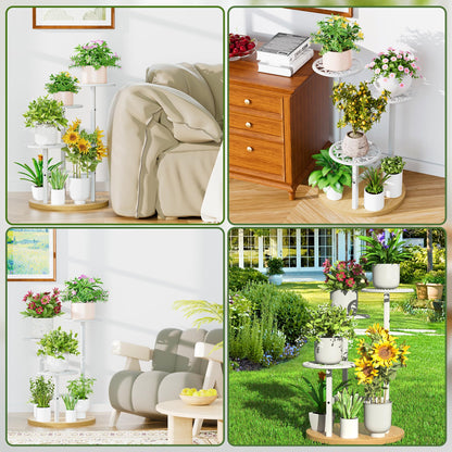 NQW 3 Tier Plant Stand Indoor Outdoor, Tall Metal Wood Shelf Corner Flower Pot Tiered Flower Pot Stands for Patio Garden Balcony Living Room Bedroom