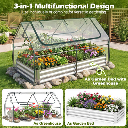 S AFSTAR Raised Garden Bed with Cover, 6FT x 3FT x 3FT Galvanized Bottomless Garden Bed with Greenhouse, Dual 2-Tier Roll-Up Windows, Easy Venting & Watering, Outdoor Metal Planter Box Kit with Cover