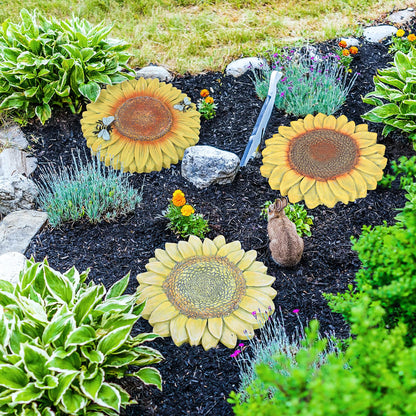 3 Pack Sunflower Cement Stepping Stone for Garden & Patio – 10 Inch Hand-Painted Outdoor/Indoor Decorative Paver, Durable & Weather-Resistant Yard Art, Vibrant Yellow Design