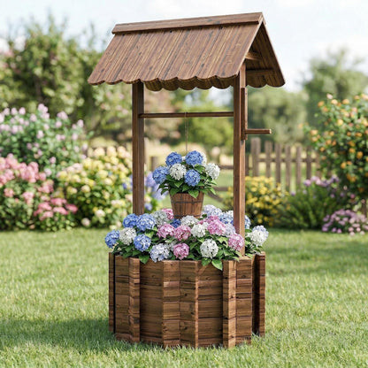 ZSYWODFO Wishing Wells for Outside,Wooden Wishing Well Planter,Rustic Flower Planter for Garden Patio Lawn Backyard Home Decor-21.7X21.7X47.25IN