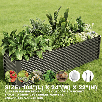 Kinddeer 8x2x2ft Raised Garden Bed Kit, Galvanized Planter Garden Boxes Outdoor, Metal Raised Garden Beds for Vegetables,Fruits, Flower,Black