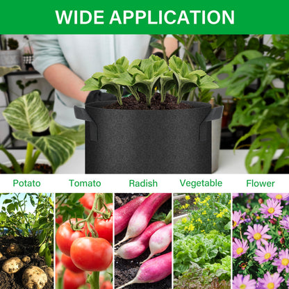YSSOA 5-Pack 7 Gallon Grow Bags, Aeration Nonwoven Fabric Plant Pots with Handles, Heavy Duty Gardening Planter for Potato, Tomato, Vegetable and Fruits, Black 2024 Version