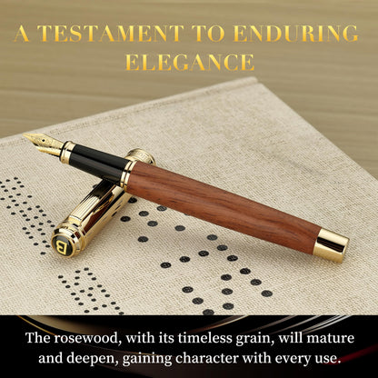 BEILUNER 316 Fountain Pen,Stunning Luxury Rosewood,24K Gilded Nib(Medium),Gorgeous 24K Gold Finish, Ink Converter,Best Gift for Men&Women-Fancy,Executive,Nice Pens for Writing, RD-M