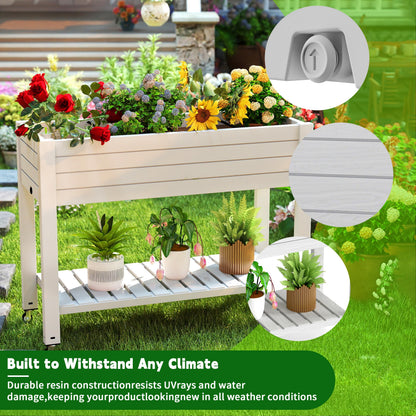 EasyUp Elevated Horticulture Raised Garden Bed with Legs, Divisible Raised Resin Planter Box for Backyard, Patio, Balcony, with 4 Legs, 4 Swivel Lockable Wheels, and Storage Shelf,Ashen