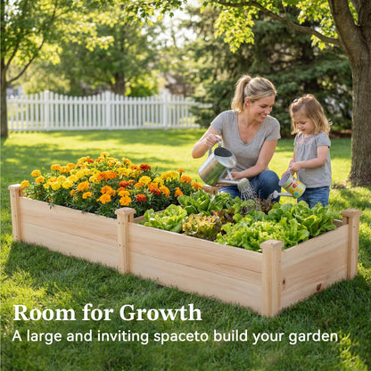 ZSYWODFO 8x2ft Outdoor Wooden Raised Garden Bed, Elevated Planter Box for Vegetables/Garden/Lawn/Patio, Natural Wood, 96 x 24 x 9in