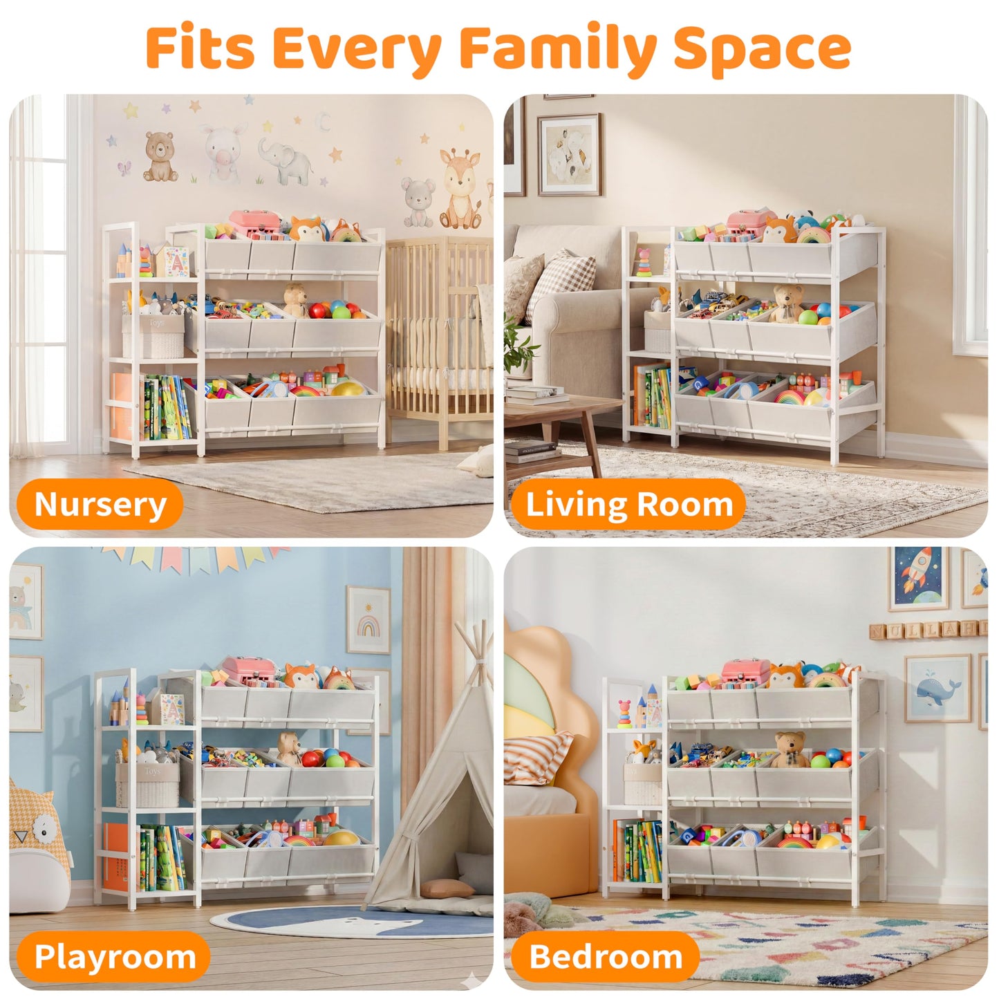 CODACE Kids Toy Organizers and Storage - Toy Shelf for Playroom， Kids Room and Living Room Organization, Toddler Toy Bins for Kids Organizer，Kids Bookshelf and Toy Storage, White, Easy to Assemble