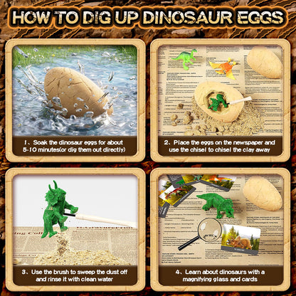 24 Dinosaur Eggs Dig Kit Toys for Kids, Dinosaur Eggs Excavation Kit with Magnifier, Easter Basket Stuffers, Science STEM Birthday Party Favors Gifts for Boys Girls Age 3 4 5 6 7 8 9 10 + Years Old