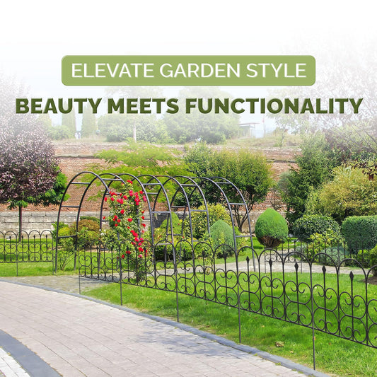 Idzo Heavy Duty Steel 32in x 10ft (5 Panels) Decorative Garden Fence, No Dig Decorative Fence, Rustproof Metal Garden Fence Border for Outdoor Yard Patio, Small Animal Barrier Fence for Dog Rabbit Pet